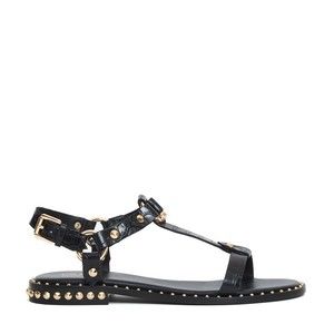 Ash Flat Sandals In Black Crocodile Print Leather - NWT